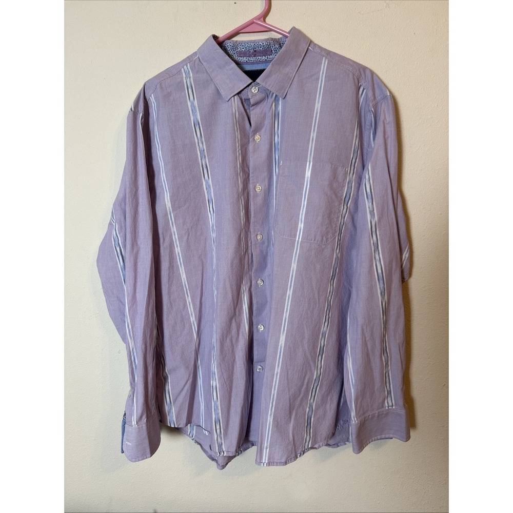 Tommy Bahama Shirt XL‎ Purple Blue Stripe 100% Cotton Long Sleeve Casual